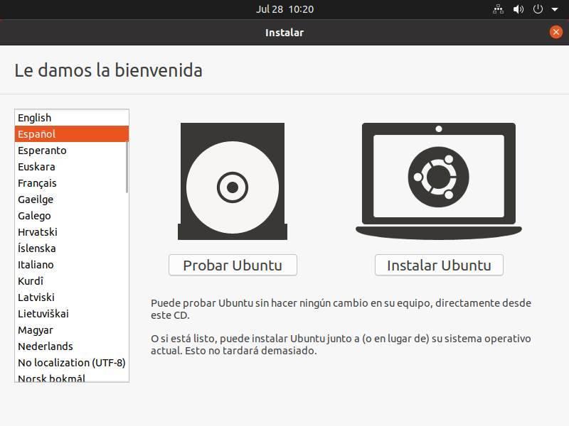 Установите Ubuntu - Cargar Live