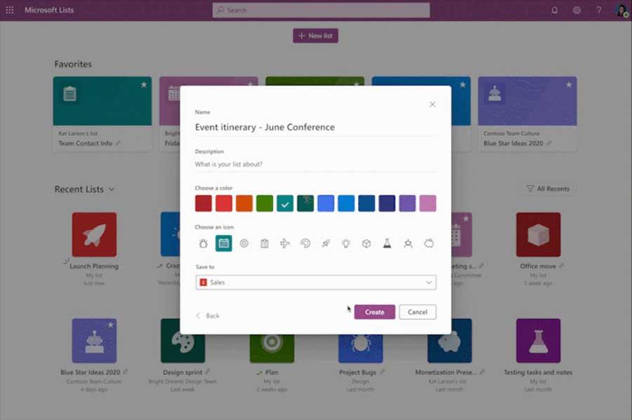 Microsoft Lists colores