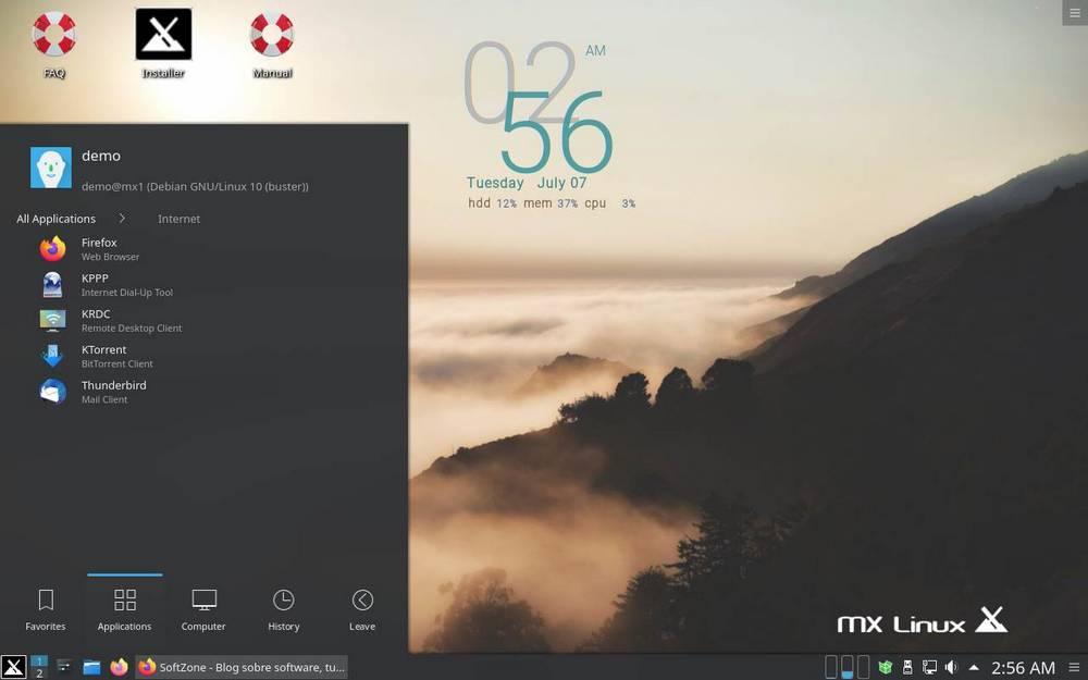 Menú apps MX Linux KDE