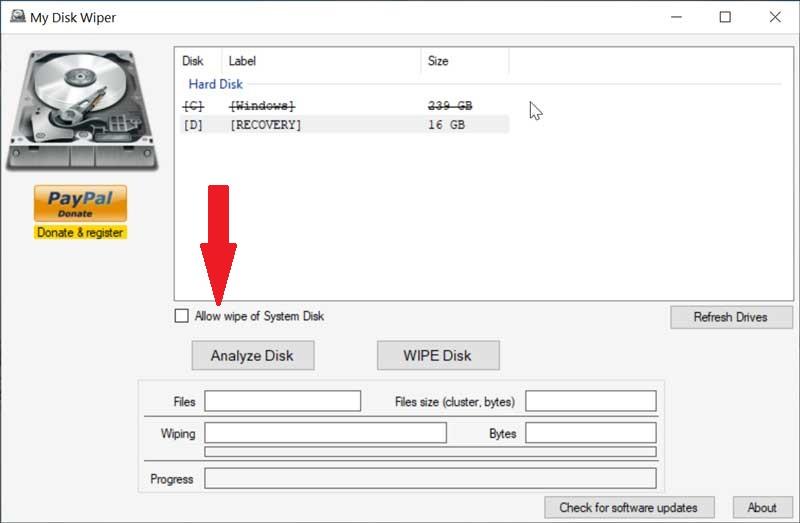 My Disk Wiper Allow wipe of system disk