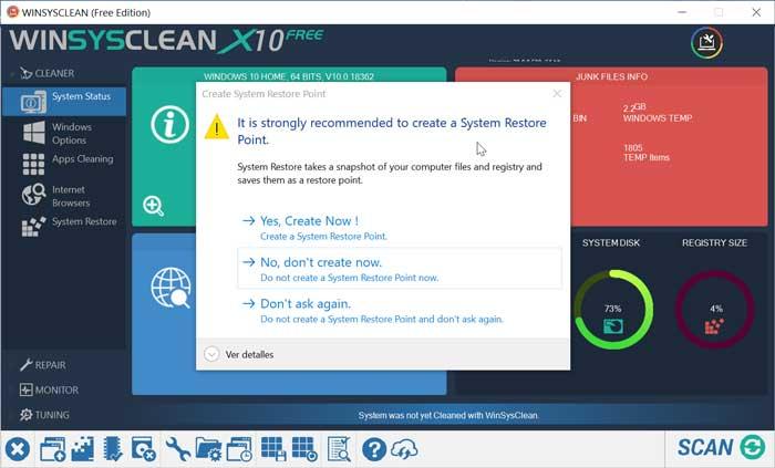 WinSysClean X10 copia seguridad de inicio