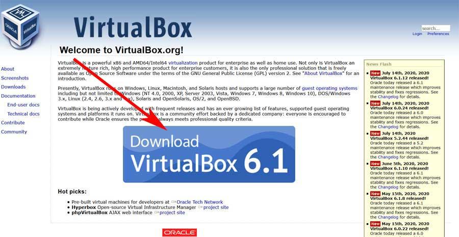 Web de virtualbox