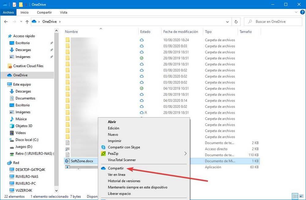 Compartir archivos con OneDrive desde el explorador de Windows 10