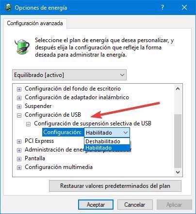 Desactivar suspensión selectiva de USB en Windows 10 - 3