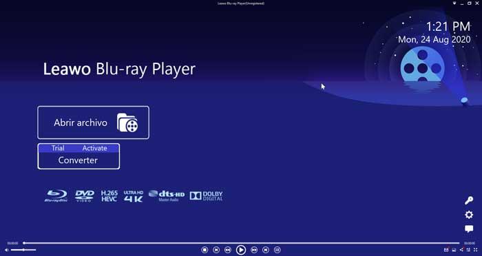Leawo Blu-Ray Player menú principal