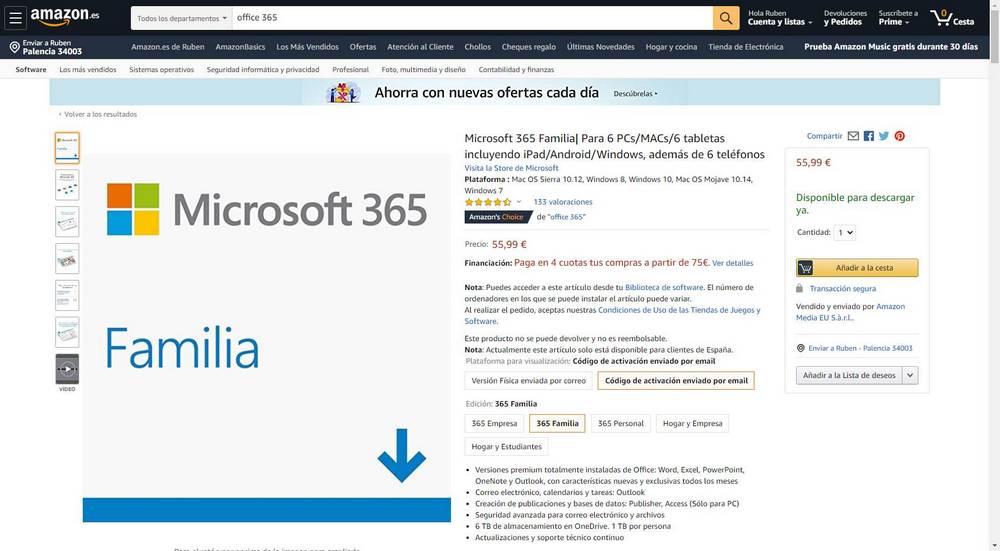 Microsoft Office 365 Amazon 55 euros