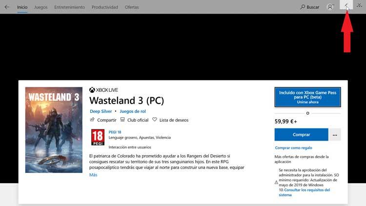 Salir pantalla completa Microsoft Store