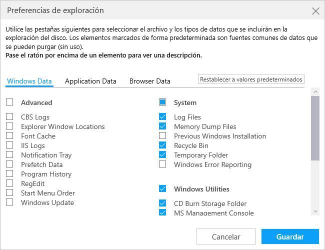 SlimCleaner interfaz preferencias de exploración Windows