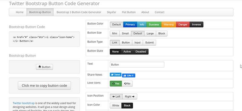 Twitter Bootstrap Button Code Generator