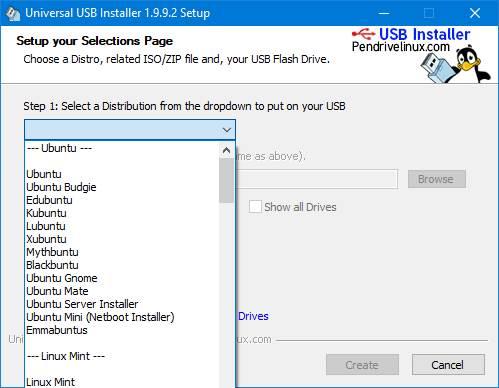 Universal USB Installer - Lista de SO