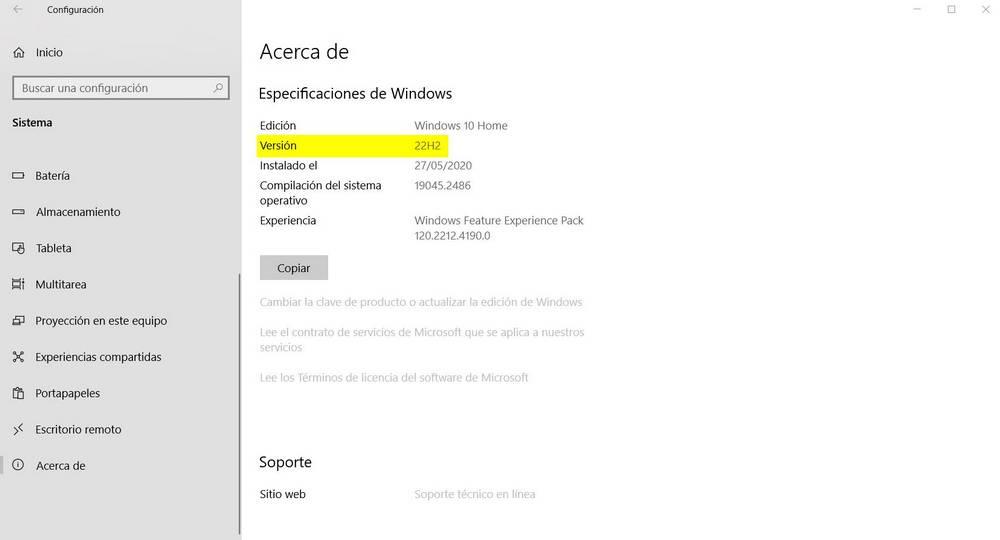 Versión 22H2 Windows 10