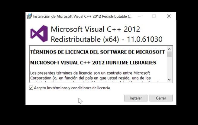 Visual C++ 2012 aceptar términos