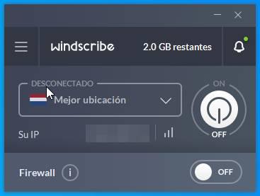 Windscribe interfaz