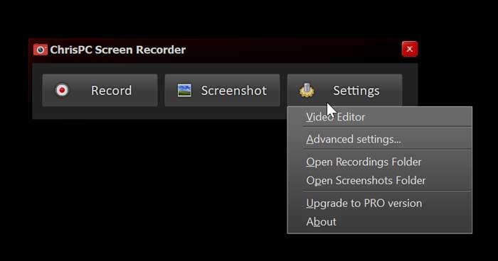ChrisPC Screen Recorder Settings