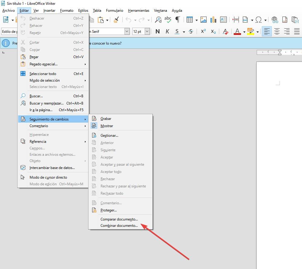 Comparar Combinar documentos LibreOffice