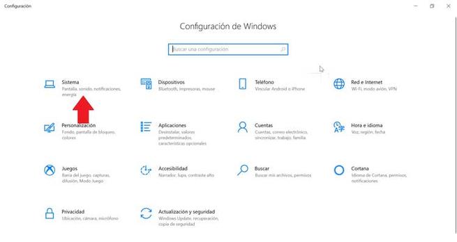 Configuración de Windows 10 Sistema