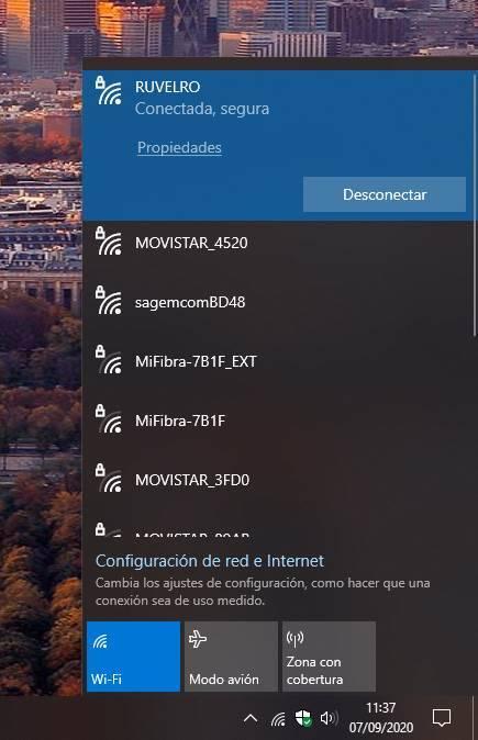 Desconectar red Wi-Fi Windows 10