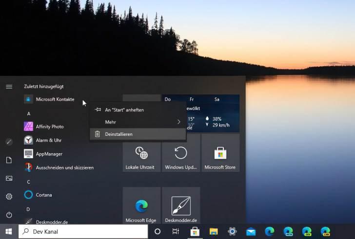 Desinstalar contactos Windows 10 21H1