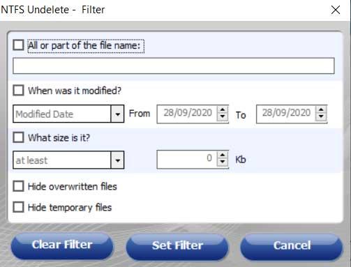 Filtros NTFS Undelete