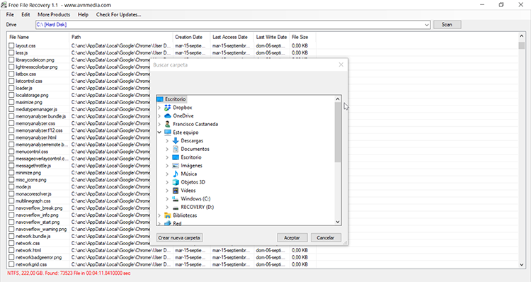 Récupération de fichiers gratuite seleccionar carpeta para archivo recuperado