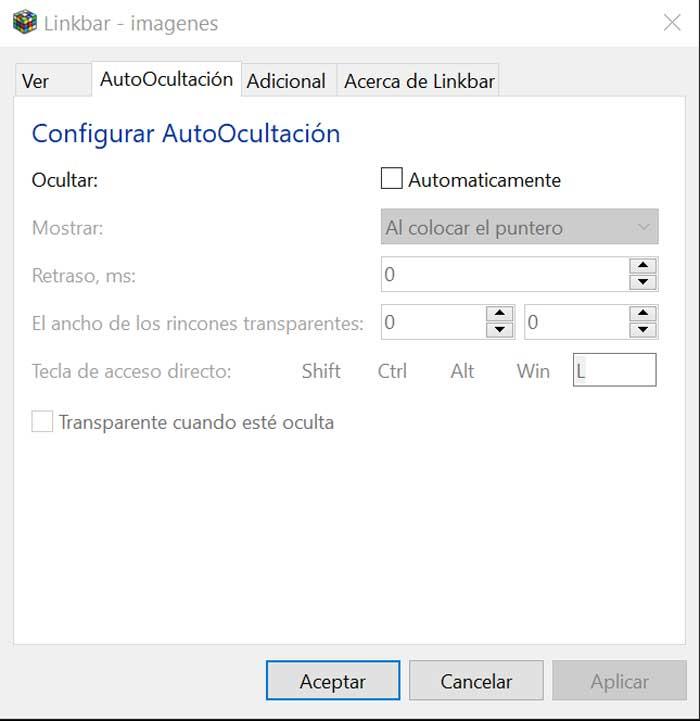 Linkbar Configuración AutoOcultación