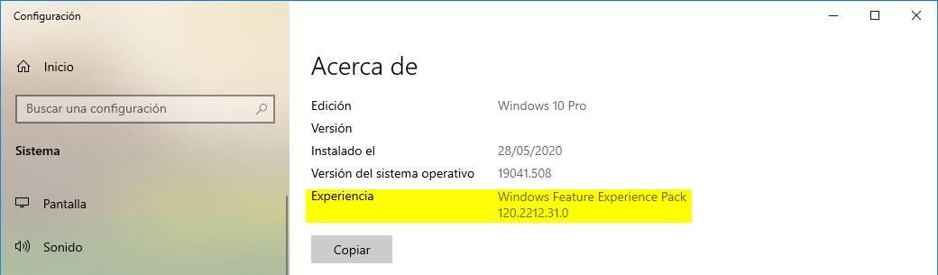 Paquete experiencia Windows 10