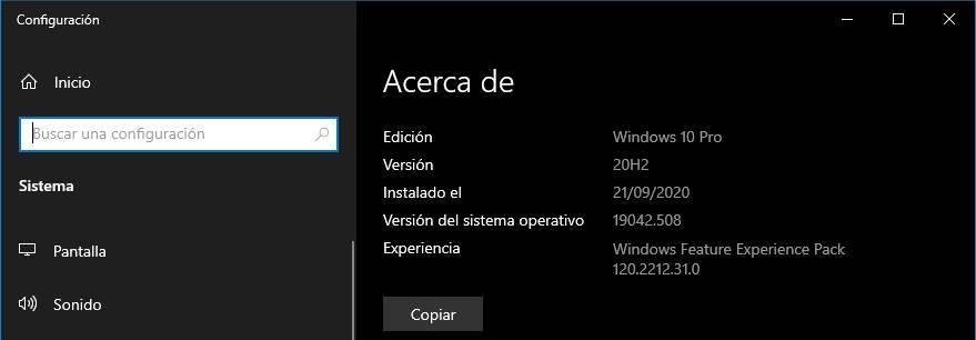 Windows 10 20H2 instalado correctamente