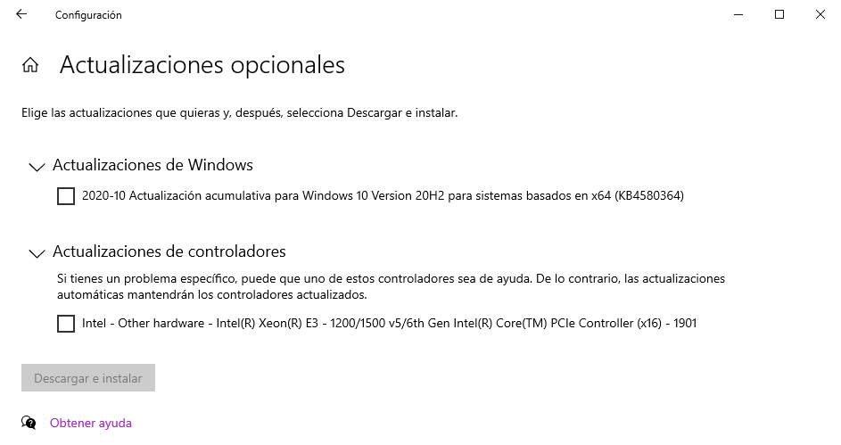 Actualizaciones opcionales Windows