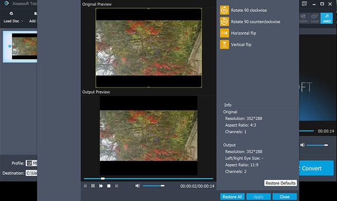 Aiseesoft Total Media Converter girar vídeo