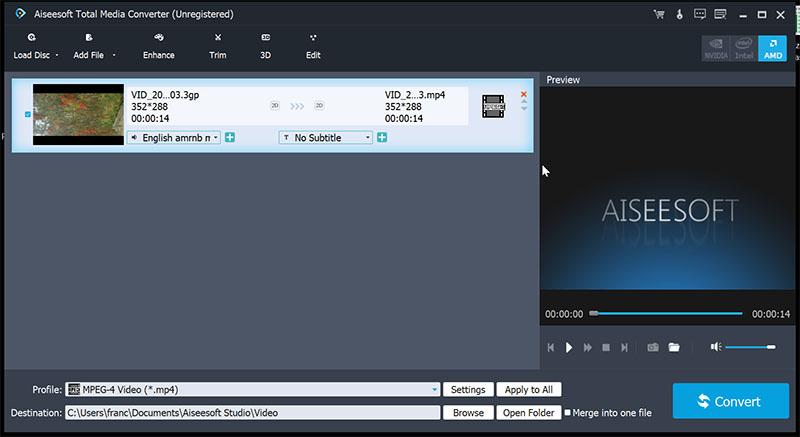 Aiseesoft Total Media Converter video insertado