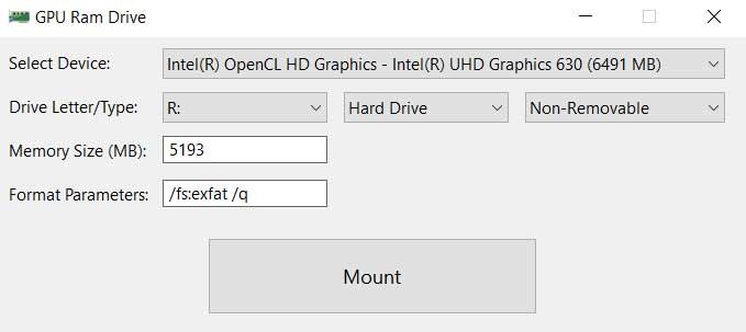 Interfaz principal GPU Ram Drive