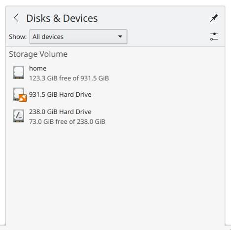 KDE Plasma 5.20 - Panel de discos