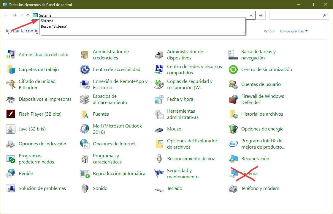 Panel de Control de Windows 10 - Abrir Sistema