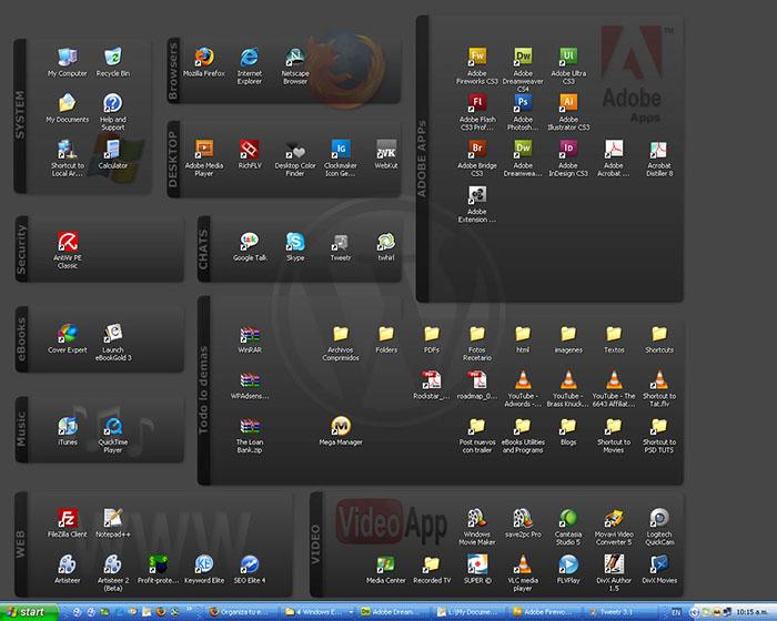 escritorio de Windows lleno de iconos