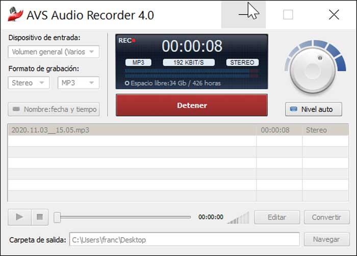 AVS Audio Recorder realizando grabación