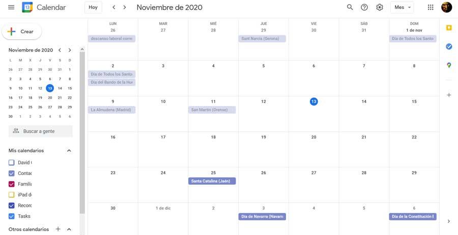 Interfaz Google Calendar