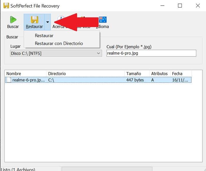 SoftPerfect File Recovery recuperar archivo