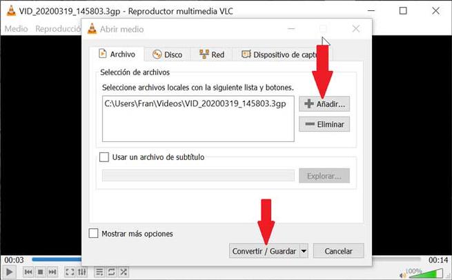 VLC Convertir y añadir vídeo