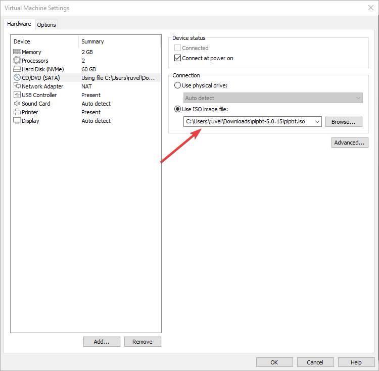 VMware - Montar ISO de Plop Boot Manager