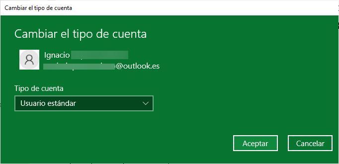 Cambiar permisos cuenta Windows