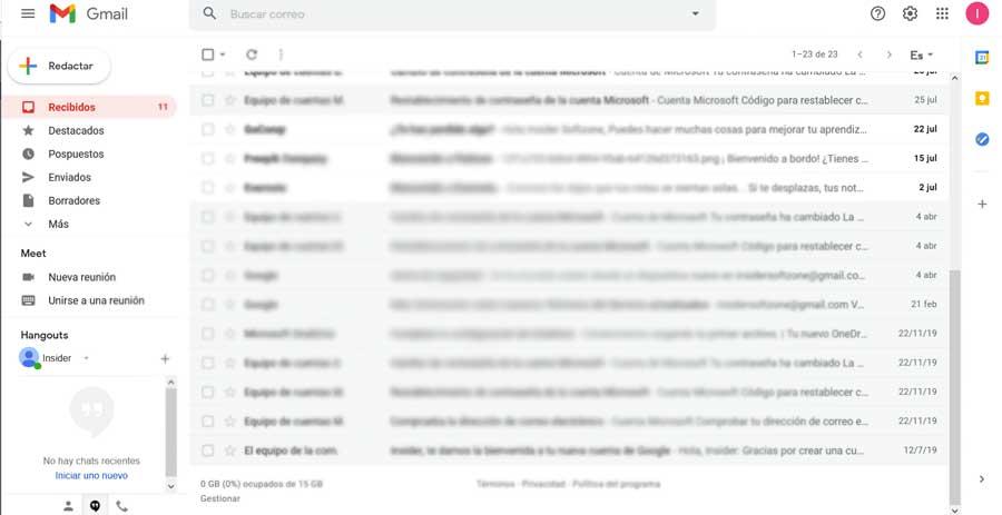 Interfaz Gmail trabajo