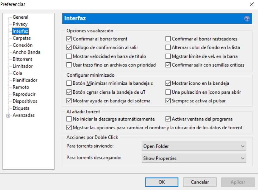 Interfaz opción uTorrent