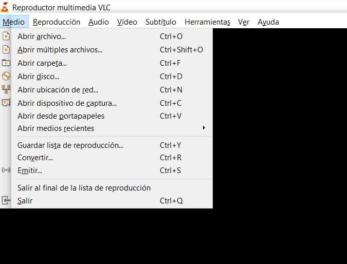 Menú medio VLC