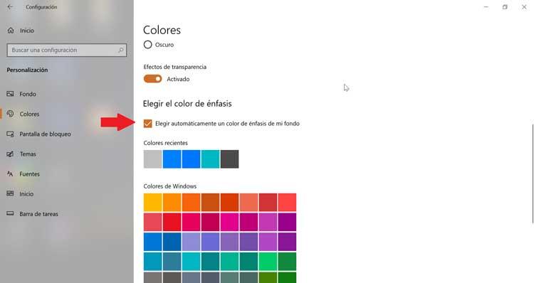 Windows 10, elegir automáticamente un color de énfasis de mi fondo