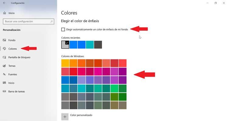 Windows 10, elegir color de enfasis