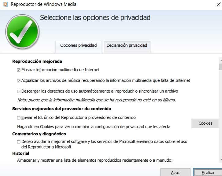 Privacidad Windows media