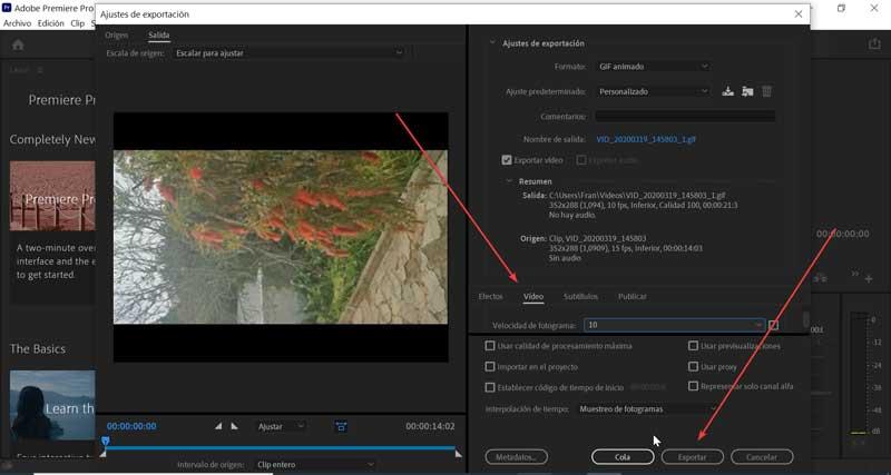 Adobe Premiere Exportă GIF animat