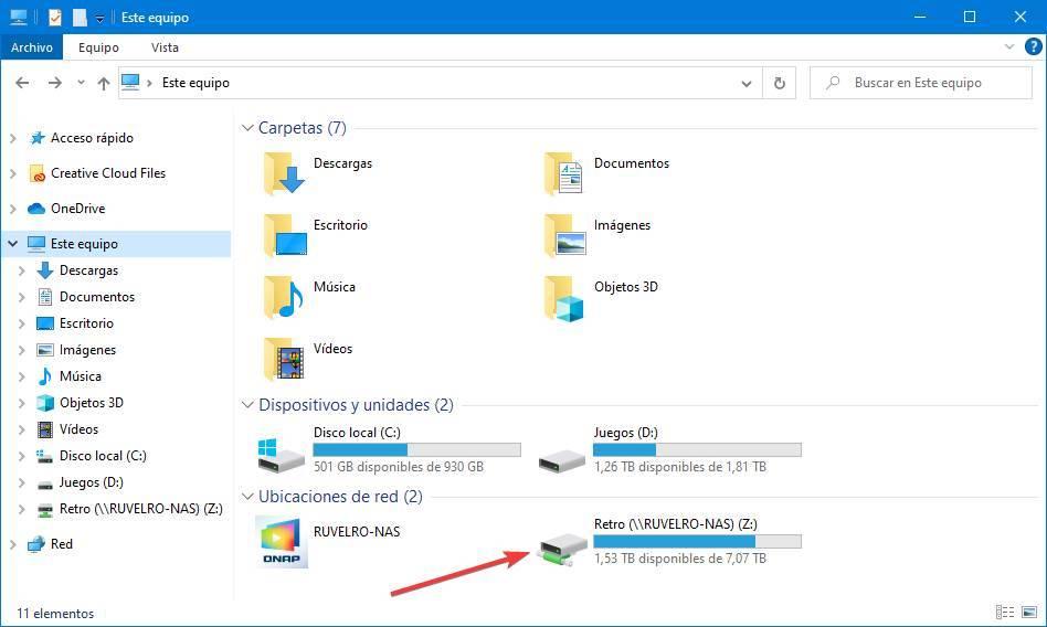Conectar unidad red Windows 10 - Unidad conectada con icono