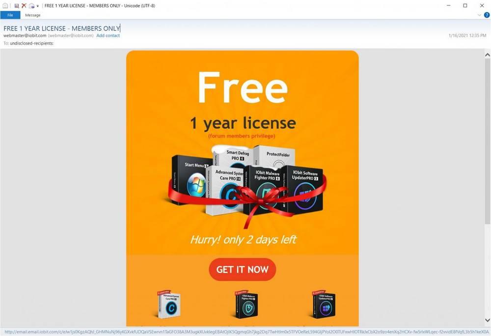 Falsa licencia gratis IObit promo