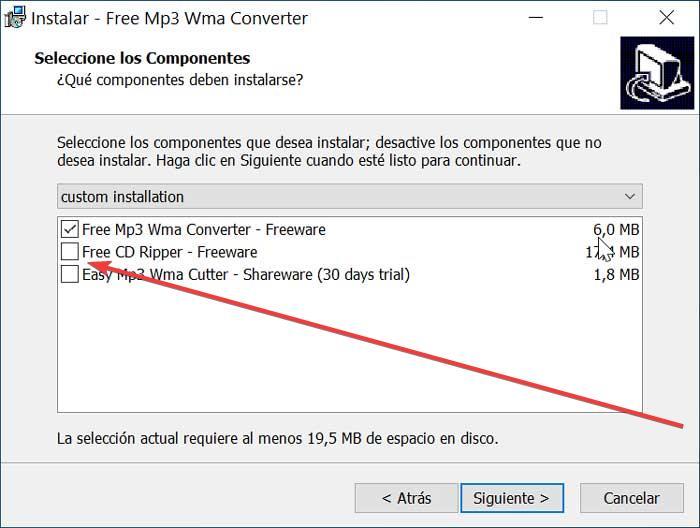 Free Mp3 Wma Converter componentes de instalación